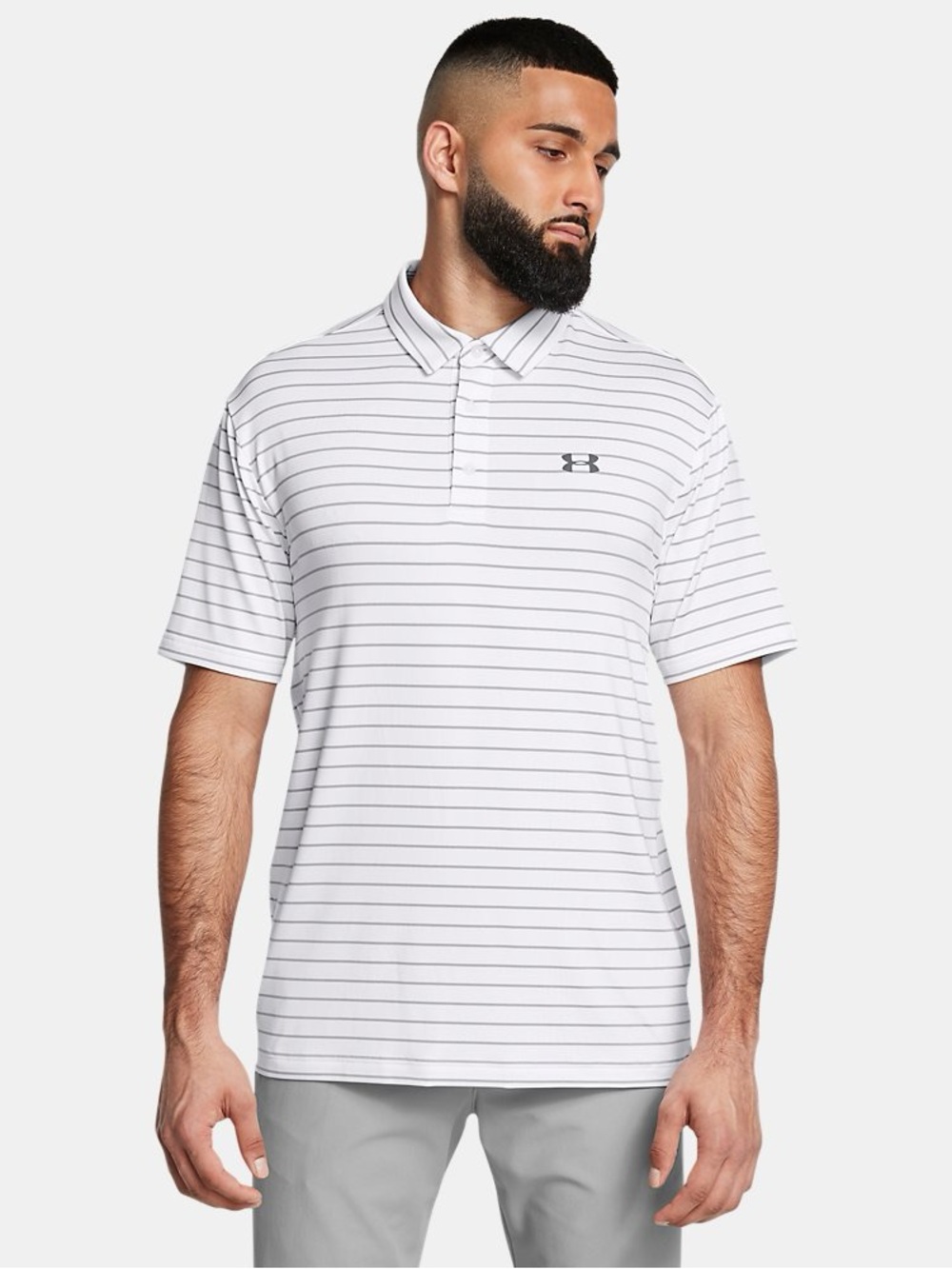 Under Armour Men’s Playoff Core Stripe Polo Shirt White/Grey Size XL